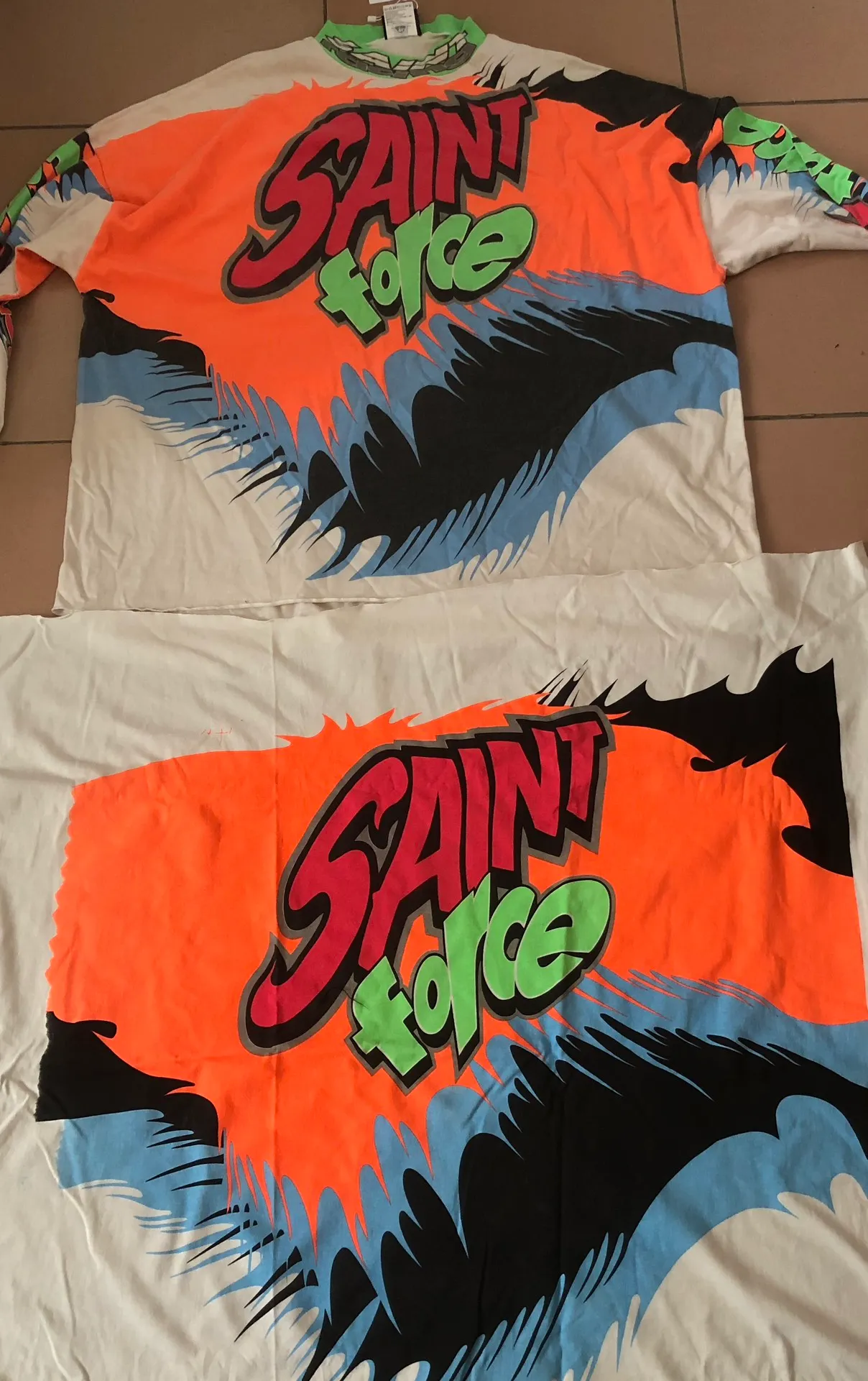 SAINT MICHAEL 24SS SAINT FORCE L/S TEE New Racing Retro Long Sleeve Off-white S-XL Front, left and right sleeves, even ribs are printed. There are more than 30 sets of samples in total. They are extremely complicated and all are oversized screen versions. Ready-made garments are washed and worn with Vintage value.